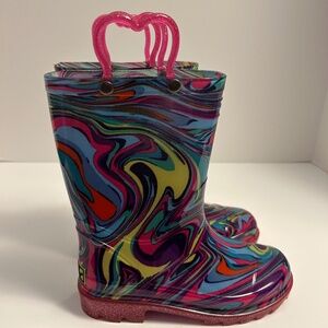 Western Chief Swirly Light Up Rain Boots for Girls Size 12 Outdoor!